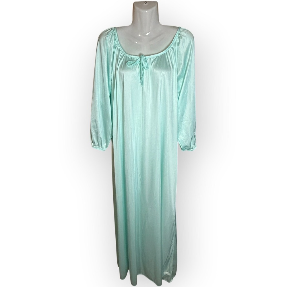 Anthony Richards Vtg Mint Aqua Green Nylon Nightgown Long Sleeve‎ Large USA Trad